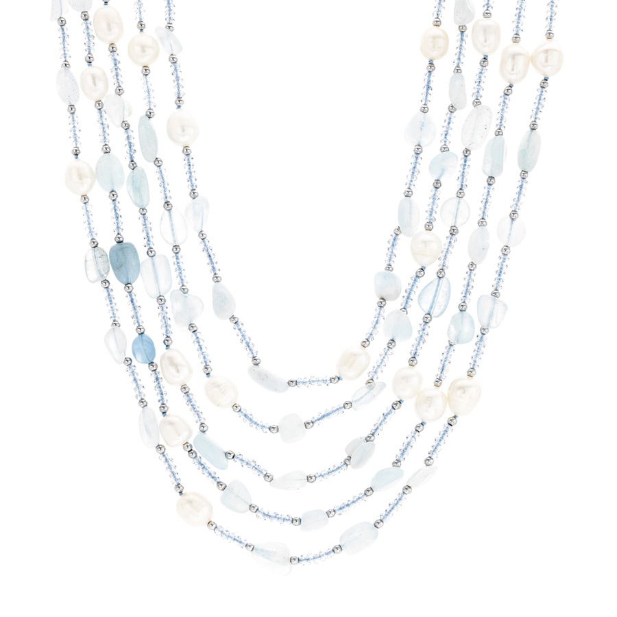 5-Strand Gemstone and Pearl Layered Necklace 0