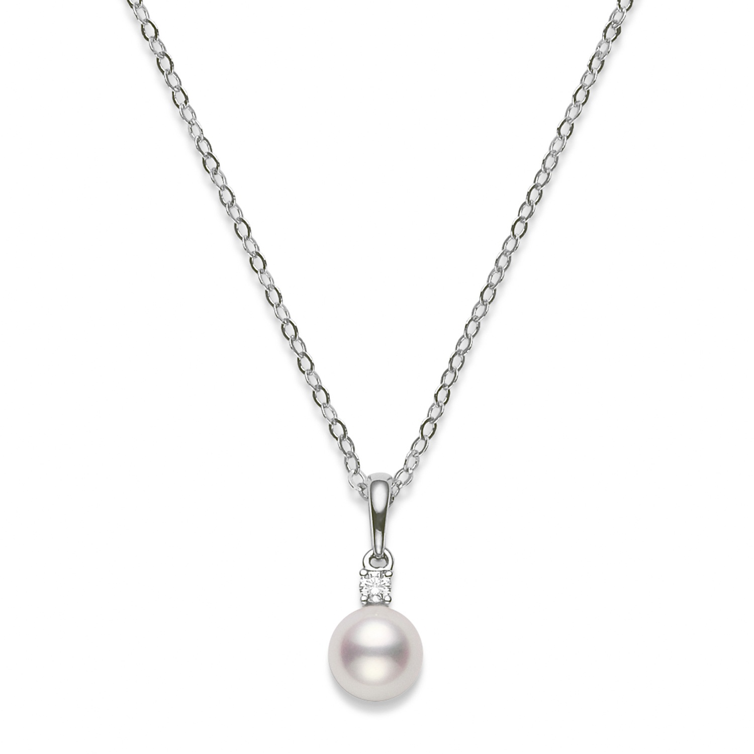 Mikimoto 6.5-6mm "AA" White Pearl and Diamond Pendant Necklace 0