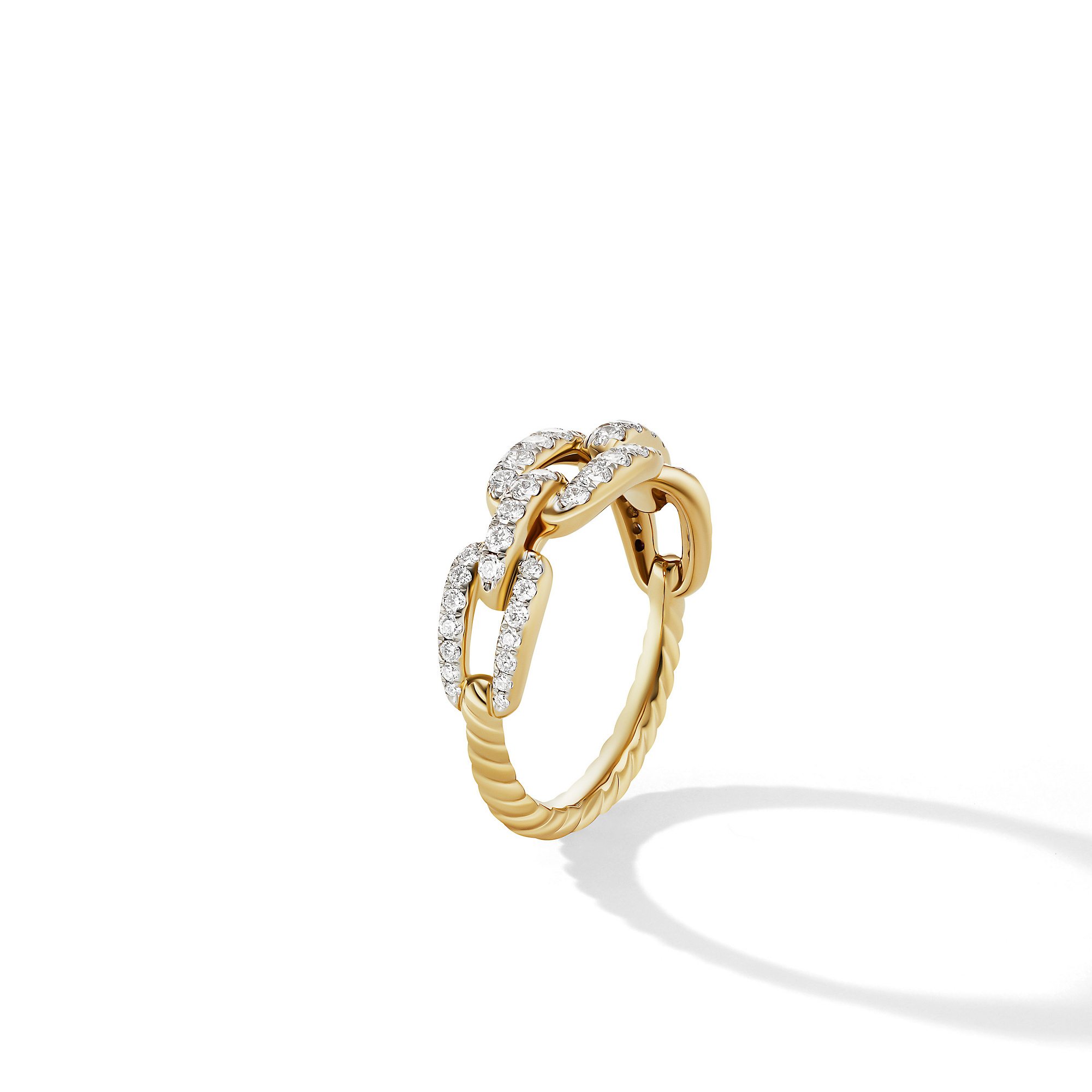 David Yurman Stax Chain Link Ring in 18K Yellow Gold with Pave Diamonds and Emerald 3