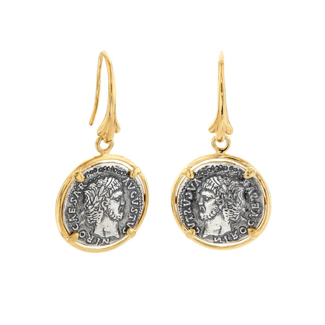 Yellow Gold Plated Sterling Silver Replica Coin Earrings 0