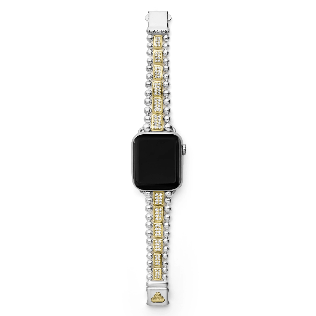 Lagos Smart Caviar 18k Gold and Sterling Silver Full Diamond Watch Bracelet, 38-45mm 0
