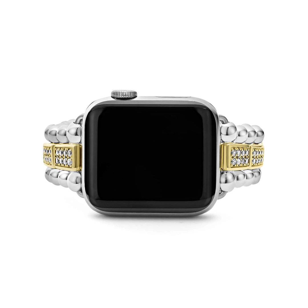 Lagos Smart Caviar 18k Gold and Sterling Silver Full Diamond Watch Bracelet, 38-45mm 2