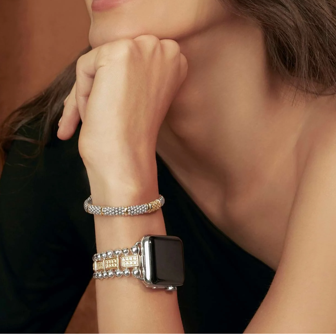 Lagos Smart Caviar 18k Gold and Sterling Silver Full Diamond Watch Bracelet, 38-45mm 4