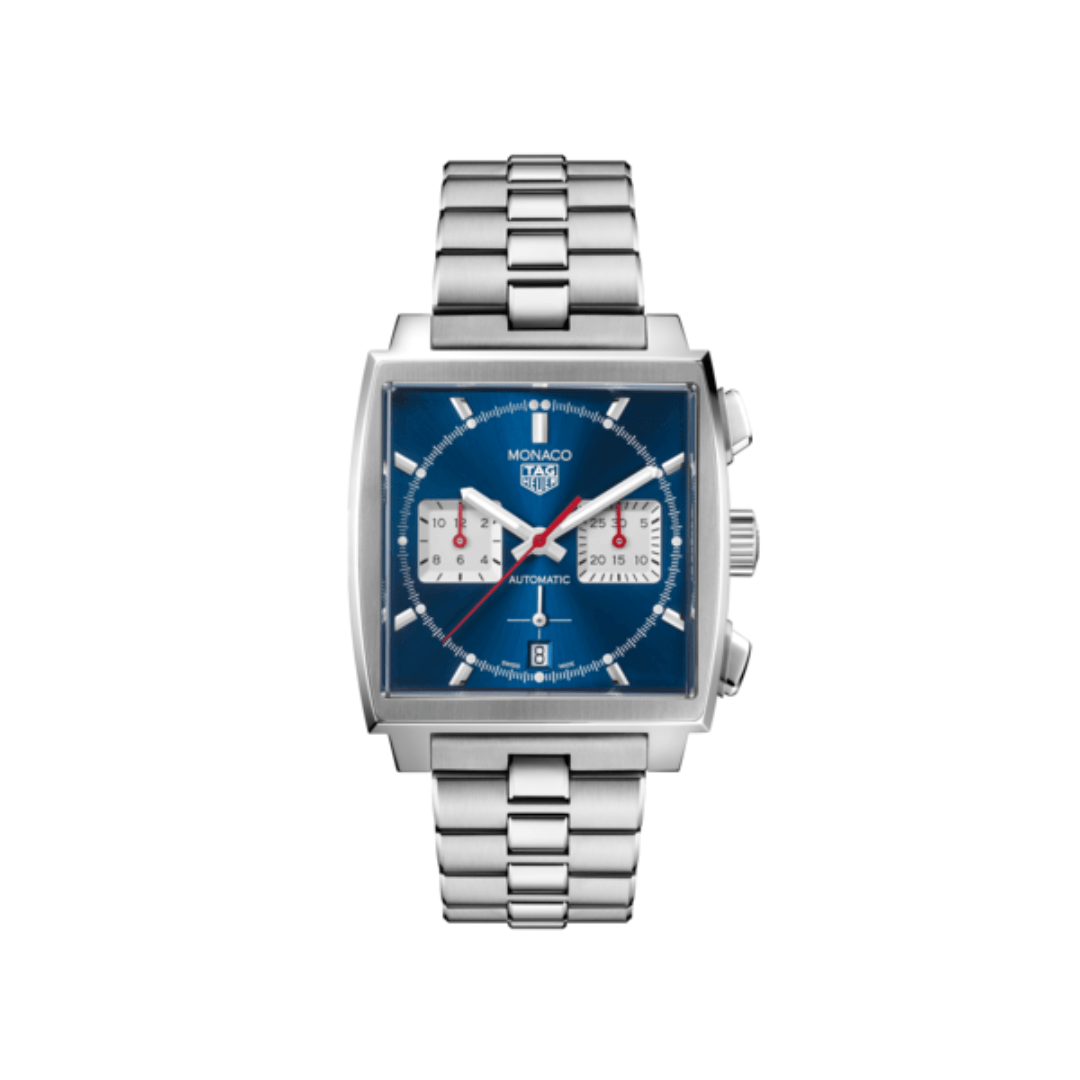 TAG Heuer Monaco Calibre HEUER02 Automatic Watch with Blue Dial and Steel Bracelet 0