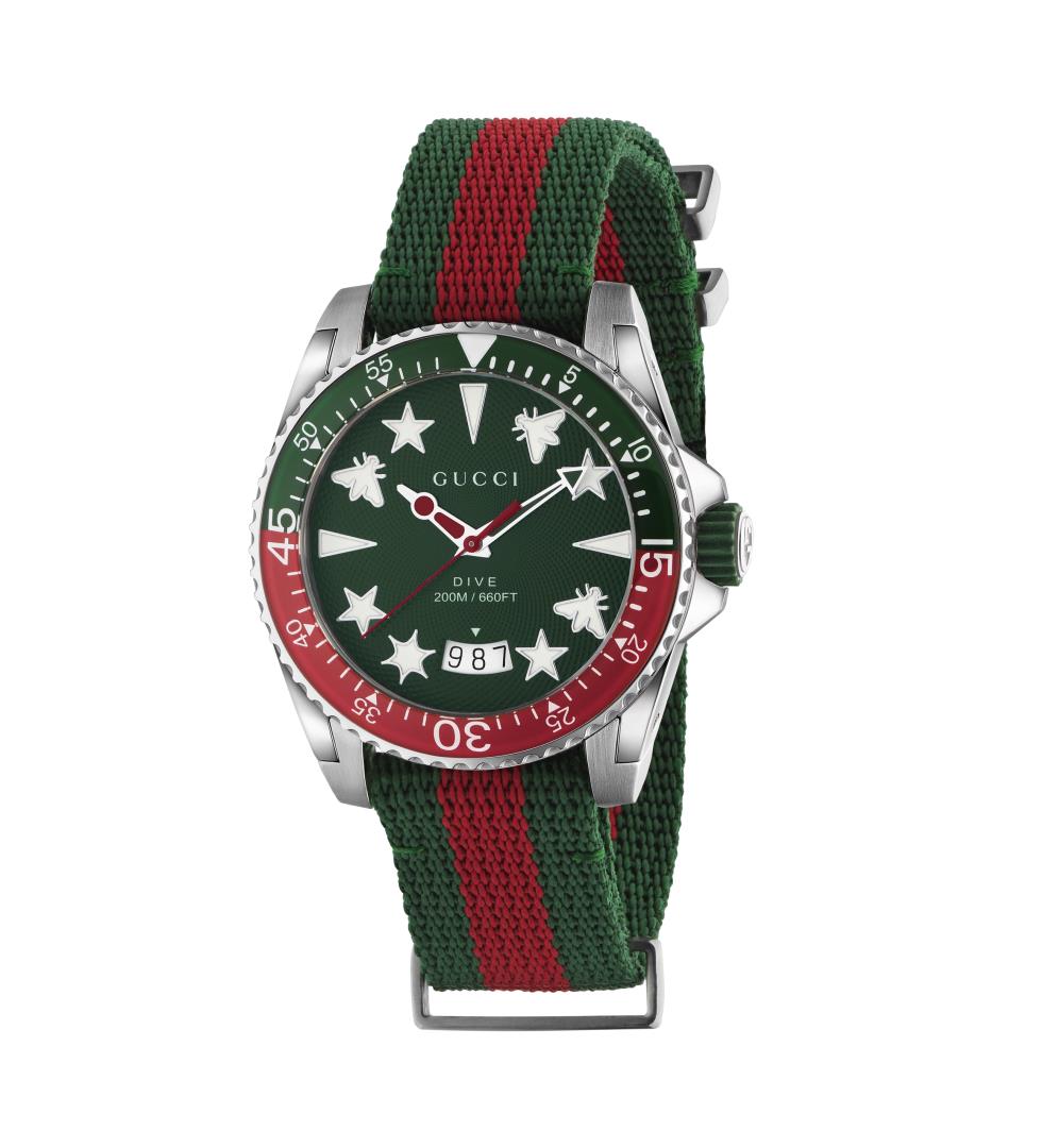 Gucci Signature Stripe Fabric Strap Dive Watch, 40mm 0