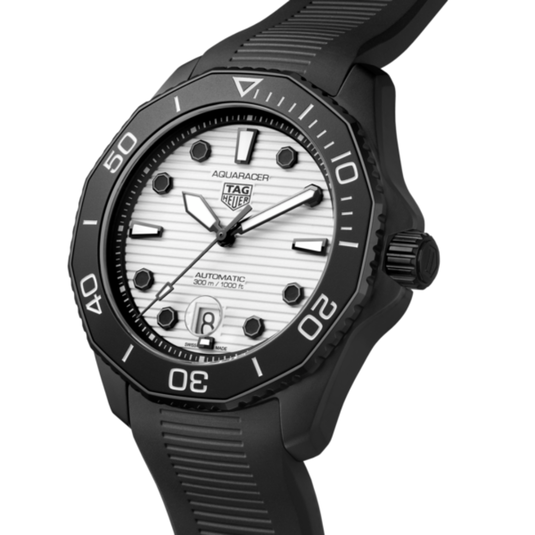 TAG Heuer Aquaracer Professional 300 Calibre 5 Automatic Watch with White Dial and Rubber Strap 1