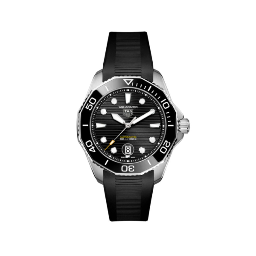 TAG Heuer Aquaracer Professional 300 Calibre 5 Automatic Watch with Black Dial and Rubber Strap 0