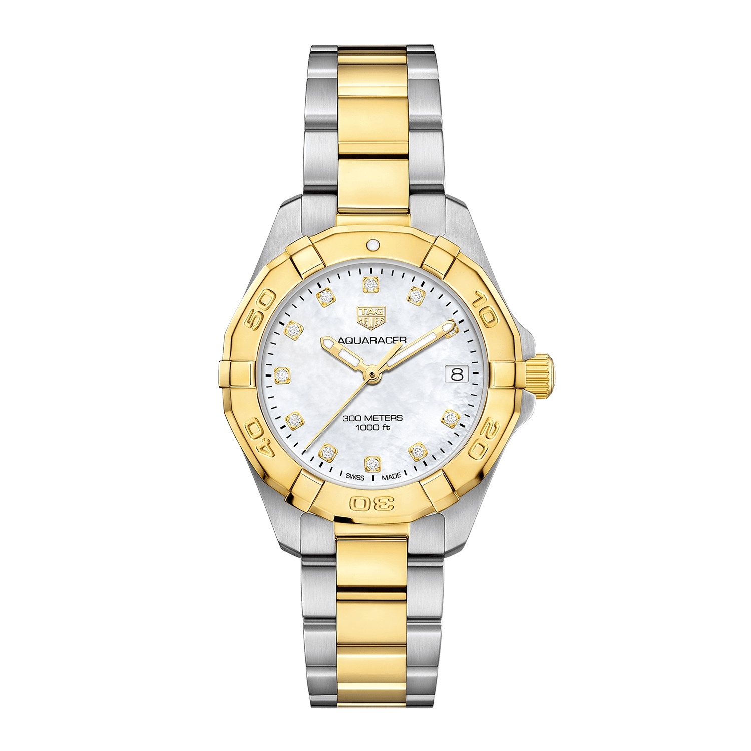 TAG Heuer Ladies Aquaracer Quartz Date Watch with Yellow Gold and Diamonds 0