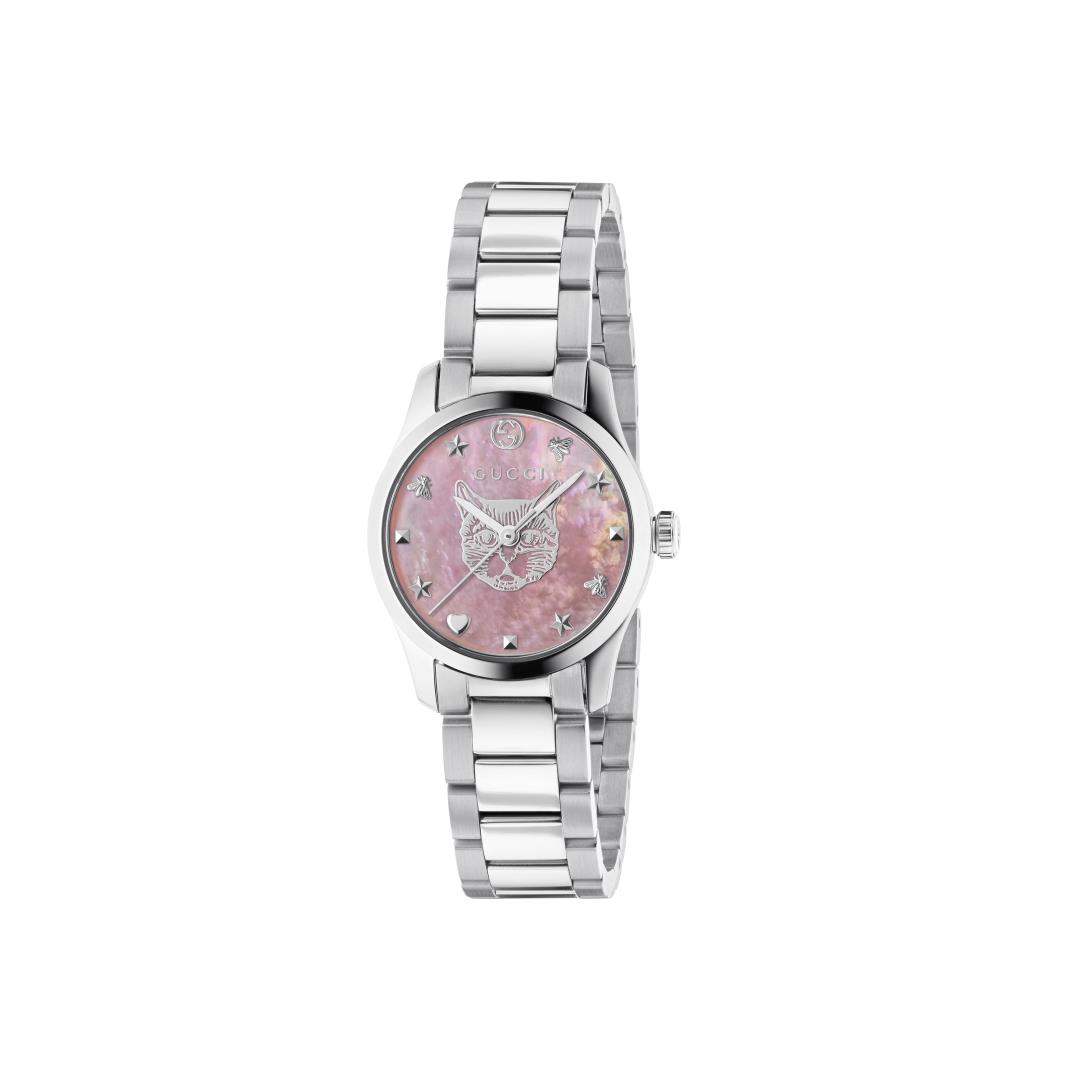 Gucci Feline Head Pink Mother of Pearl Dial Watch, 27mm 0