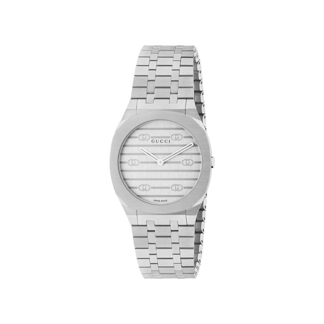 Gucci 25H Brushed Steel Dial Watch, 38mm 0